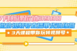 （3214期）微信视频号直播带货训练营，3天课程带你玩转视频号：7月新课