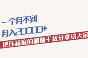 （1980期）一个月不到，月入20000+把压箱底的躺赚干货分享给大家