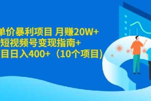 （1916期）5元单价暴利项目 月赚20W+美食短视频号变现指南+小项目日入400+（10个项目)