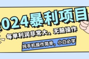 （12130期）2024暴利项目，每单利润非常大，无脑操作，纯手机操作简单，小白必学项目
