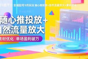 (16405期)抖音千川全域起号9月玩法 随心推投放+自然流量放大+素材优化 单场盈利破万