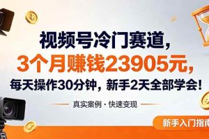 （18799期）视频号冷门赛道，3个月变现23905元，新手2天学会 每天操作30分钟！