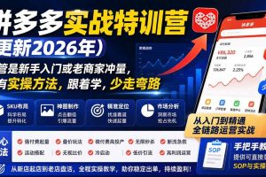 （20010期）拼多多实战特训营(更新26年0822)：不管是新手入门或老商家冲量，都有实操方法，跟着学，少走弯路