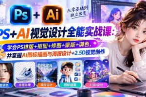 （20749期）【无水印】PS+AI视觉设计全能实战课：学会PS排版+抠图+修图+蒙版+调色，并掌握AI图标插画与海报设计+2.5D视觉创作