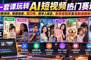 (20964期)一套课玩转AI短视频热门赛道:早教诗词、情感语录、脱口秀、数字人探店、带货短视频及短剧漫剧制作 复制标题