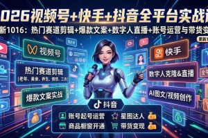 (20997期)视频号+快手+抖音三大平台的全栈剪辑+数字人直播实战课-3月更新:快速实现短视频变现