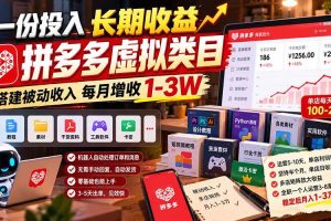 (21166期)一份投入长期收益,拼多多虚拟类目,搭建被动收入每月增收 1-3W
