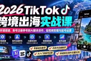 (21170期)2026TikTok跨境出海实战课:从环境搭建、账号注册养号到AI脚本创作、短视频剪辑与起号运营